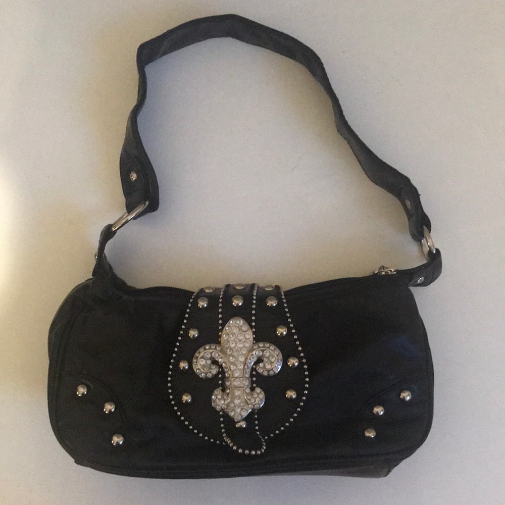 Black Fleur De Lis Studded Hobo purse